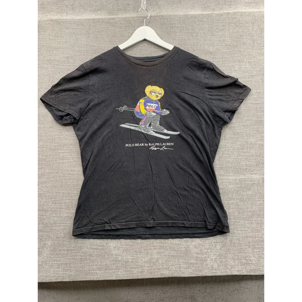 Polo Ralph Lauren Ski Bear T-Shirt Mens Large Black Graphic Print Short Sleeve